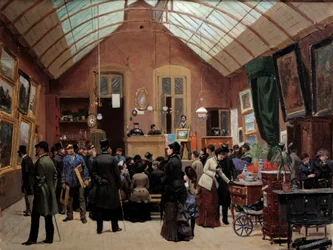 Una sala vendite nel XIX secolo