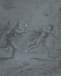Scena notturna con soldati che inseguono un fuggitivo Mark XIV