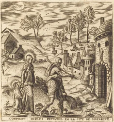 Giuseppe, Maria e Gesù che tornano a Nazareth