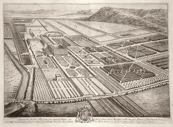 Chatsworth House, residenza di William Cavendish (1640-1707) 1° Duca di Devonshire, inciso da Johannes Kip