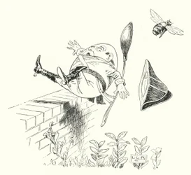 Humpty Dumpty seduto su un muro (incisione)