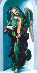 Un angelo in verde con una viella, circa 1500