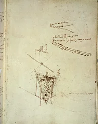 Progetto di macchina volante (penna su carta)