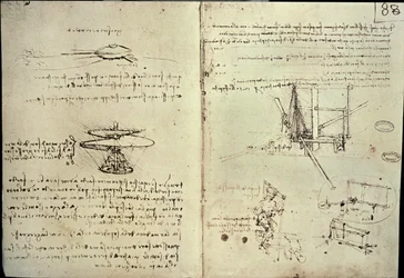 Progetto di macchina volante (penna su carta)