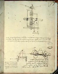 Progetto di macchina volante (penna su carta)