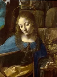 Dettaglio della testa della Vergine, da La Vergine delle Rocce (La Vergine con il Bambino San Giovanni che adora il Bambino Cristo accompagnato da un angelo), dettaglio, ca. 1508
