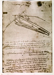 Estratto da un manoscritto di Da Vinci che descrive il principio e la costruzione di una "Macchina Volante" (manoscritto)