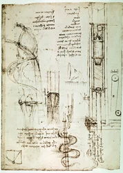 Estratto da un manoscritto di Da Vinci che descrive il principio e la costruzione di un "Pile Drive (Pile Mallet)" (manoscritto)