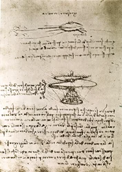 Estratto da un manoscritto di Da Vinci che descrive il principio e la costruzione della "Vite aerea (elicottero)" (manoscritto)