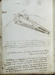 Disegno di macchina volante. Manoscritto di Leonardo da Vinci