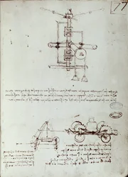 Disegno di macchina volante. Manoscritto di Leonardo da Vinci