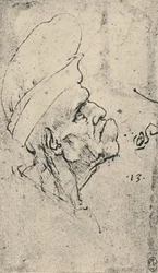 Profilo grottesco di un uomo con cappello a destra, c1480