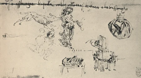 Foglio di studi con una giovane donna, un lupo, ecc., c1480 1945