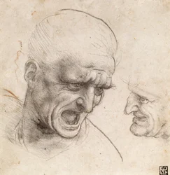 Studio di due teste di guerrieri per la battaglia di Anghiari