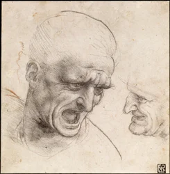 Studio di due teste di guerrieri per la Battaglia di Anghiari, 1504-05