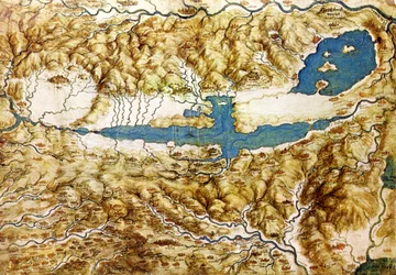 Veduta topografica della campagna intorno alla pianura di Arezzo e alla Val di Chiana, inizio XVI sec.