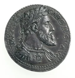 Testone di Carlo V (1500-58) Duca di Milano, inciso da Dye, 1535-56 (dritto) (argento)