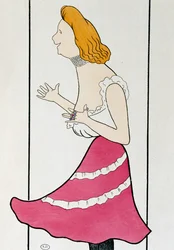 Attrice Mademoiselle Cassive in La Dame de Chez Maxim, di Georges Feydeau, caricatura del 1899 di Leonetto Cappiello