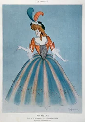 Comica Gabrielle Charlotte Reyu detta Rejane (1856-1920) nel ruolo della Montansier. Acquerello di Leonetto Cappiello (1875-1942)