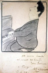 Ritratto di Giacomo Puccini (1858-1924), compositore italiano. Caricatura di Leonetto Cappiello.