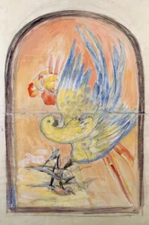Disegno preparatorio per il retro della sedia in stile Art Deco per il salone di Le Perroquet, gouache di Leonetto Cappiello (1875-1942), Italia, XX secolo