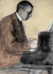Ritratto di Sergei Rachmaninov (1873 - 1943), compositore e pianista russo. Disegno di Leonid O. Pasternak (1862-1945)