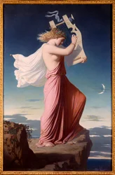 Ritratto della poetessa greca Saffo mentre suona la lira, dipinto di Leopold Burthe (1823-1860), 1849. Sole. 1,06 x 0,69 m, Carcassonne, Musée des Beaux-Arts