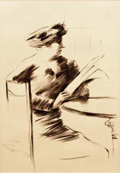Signora che legge al caffè II