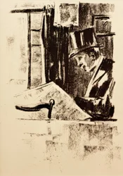 Lettore di giornale con cilindro