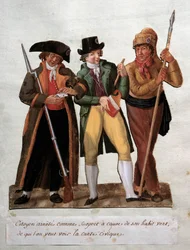 Cittadino sospetto arrestato a causa del suo abito verde. Gouache dei fratelli Lesueur (XVIII secolo). Museo Carnavalet, Parigi