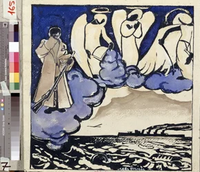 ""La Guerra. Russia. 1914"" Allegoria della Prima Guerra Mondiale. Un soldato e degli angeli. Penna e gouache di Lev Bruni (1894-1948) 1914 State Museum of History, Architecture and Art, Rybinsk, Russia