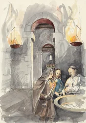 Battesimo nella chiesa di San Pietro, Barton-upon-Humber, Lincolnshire (acquerello su carta)