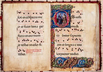 Biblioteca Piccolomini: libro del coro, cod. 17.2, ff. 30v-31r con "Due Santi Eremiti"