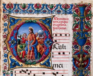Biblioteca Piccolomini: libro corale, cod. 21.6, ff. 2r con “Espulsione di uno spirito impuro”, di Liberale da Verona (circa 1445 - 1527/9). (dettaglio)