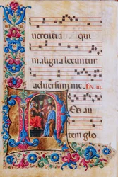 Biblioteca Piccolomini: libro del coro, cod. 22.7, ff. 22v con "Cristo davanti a Pilato"