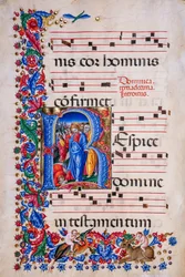 Biblioteca Piccolomini: libro del coro, cod. 24.9, ff. 67v con "Guarigione del lebbroso"