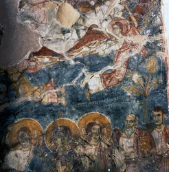 Angelo e Santi, affresco nel monastero di Agios Georgios, Diavaide, Creta, Grecia (foto)