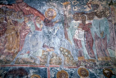 Angelo, affresco nella chiesa bizantina di Sotiras Christos, Vlithias, Creta, Grecia