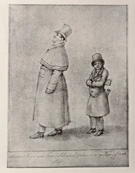 Austria, Vienna, Caricatura del baritono austriaco Johann Michael Vogl e del compositore Franz Peter Schubert, circa 1825, disegno a matita