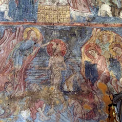 Battesimo di Gesù, affresco nella chiesa di Alikampos, Creta, Grecia