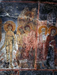 Cristo, Madonna e Santi, affresco nel monastero di Agios Georgios, Diavaide, Creta, Grecia