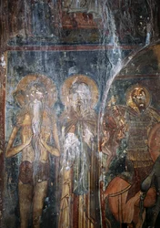 Cristo e santi, affresco nella chiesa di Agios Ioannis, Kantanos, Creta, Grecia (foto)