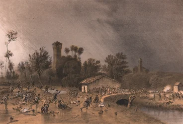 Prima Divisione della Brigata Regina che attacca il Ponte di Montreoli, Palestro, Lombardia