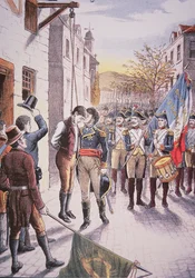 Il generale francese Jean Sarrazin bacia il ribelle irlandese impiccato Patrick Walsh