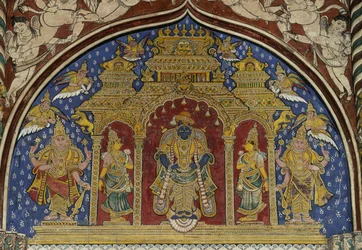 Affresco raffigurante Visnu, palazzo Maratha di Thanjavur, Tamil Nadu, India