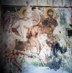 Affresco nella chiesa bizantina di Mournies, Creta, Grecia