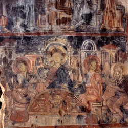 Affresco nella chiesa bizantina di Agios Nikolaos, Maza, Creta, Grecia