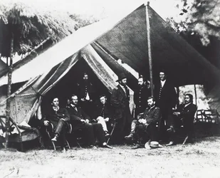 Il generale Ulysses Grant e il suo staff a City Point, estate 1864, guerra civile americana, USA