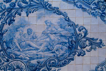 Piastrelle smaltate dal Palazzo dei Conti di Estoi. Estoi, Portogallo