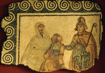 Scena di iniziazione, mosaico dalla villa romana di Negrar, Veneto, Italia, civiltà romana